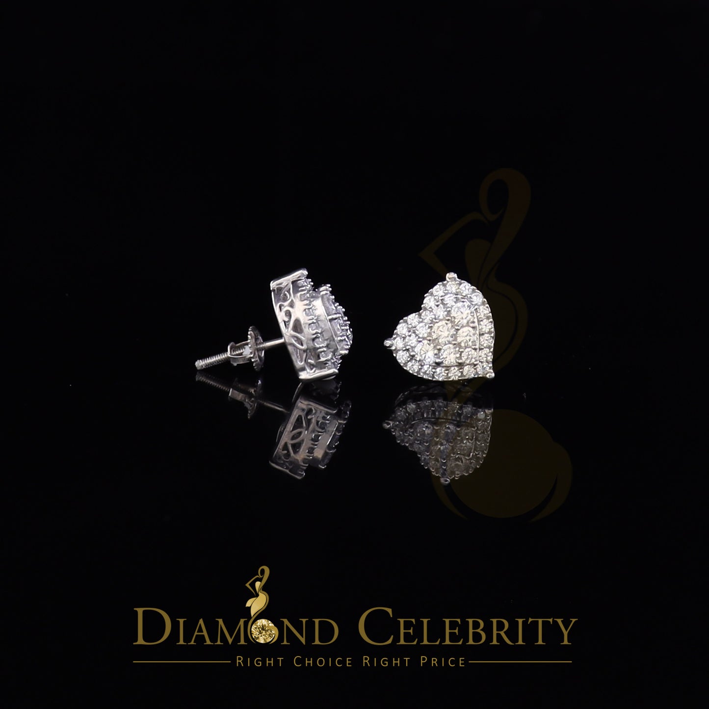 DiamondCelebritees 925 Sterling White Silver 1.64ct Cubic Zirconia Heart Women's Stud Earrings