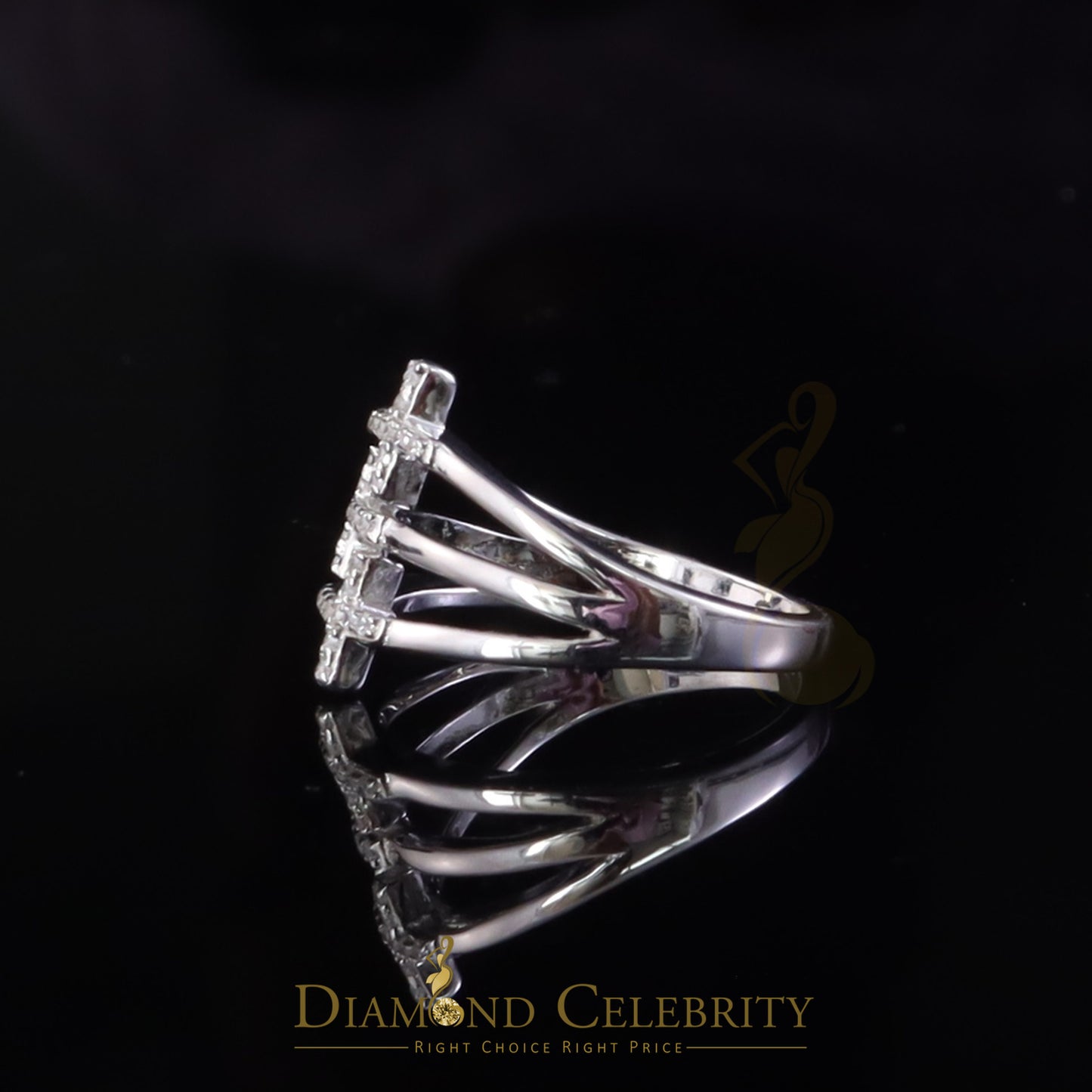 DiamondCelebritees 925 Sterling White Silver 0.22ct Cubic Zirconia Cross Shape Womens Ring Size 6