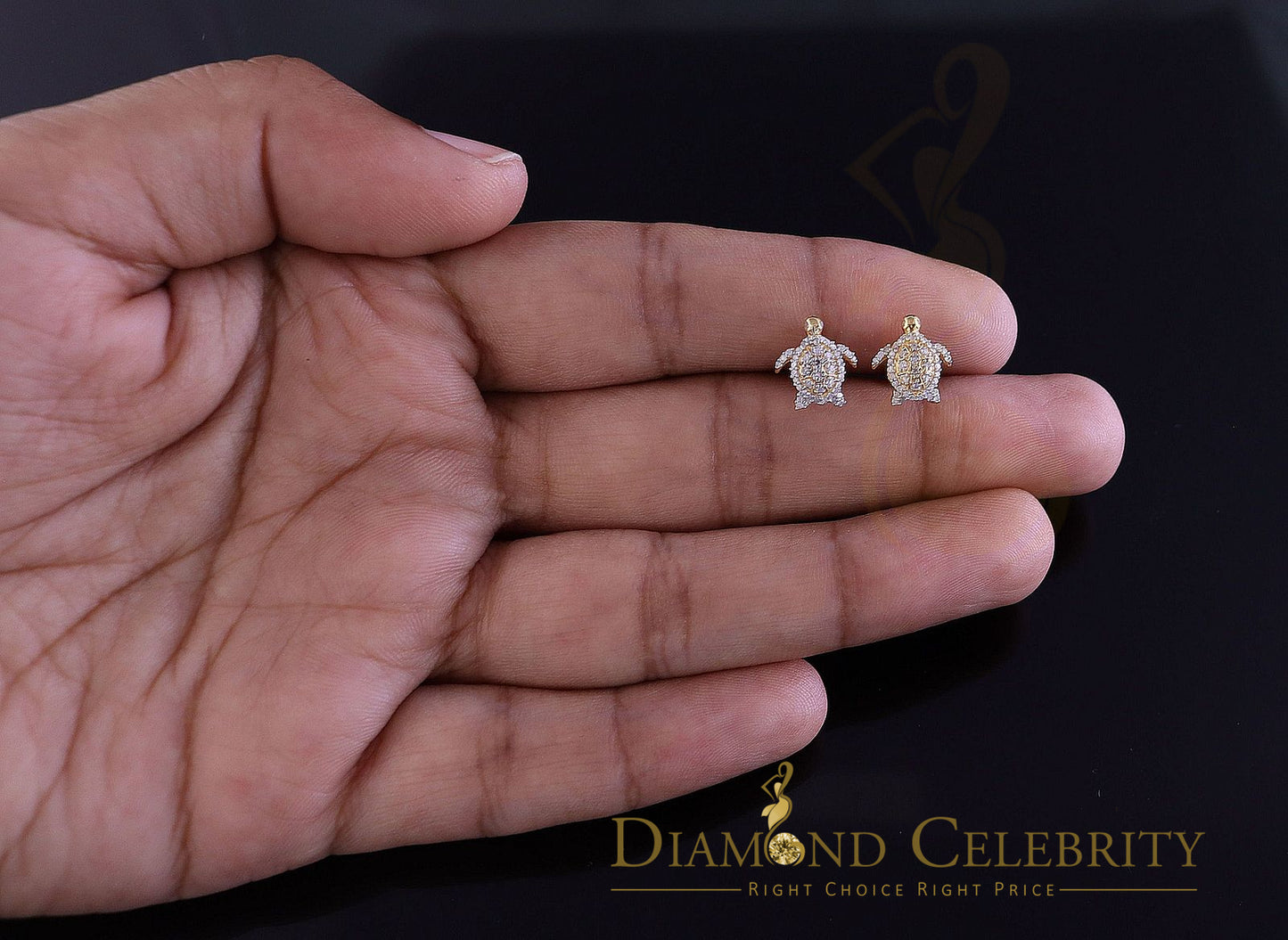 DiamondCelebritees 925 Sterling Yellow Silver 0.25ct Diamond Turtle Earrings For Women's & Men's