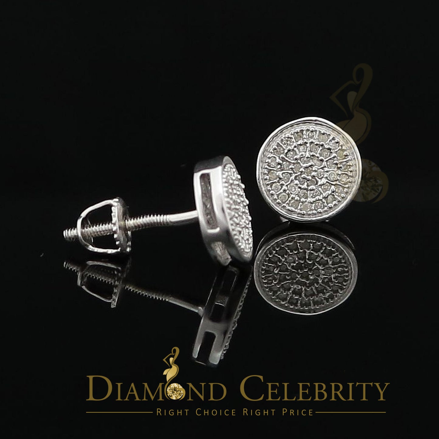 DiamondCelebritees 925 White Silver Hip Hop 0.15ct Diamond For Men's & Women's Round Stud Earrings