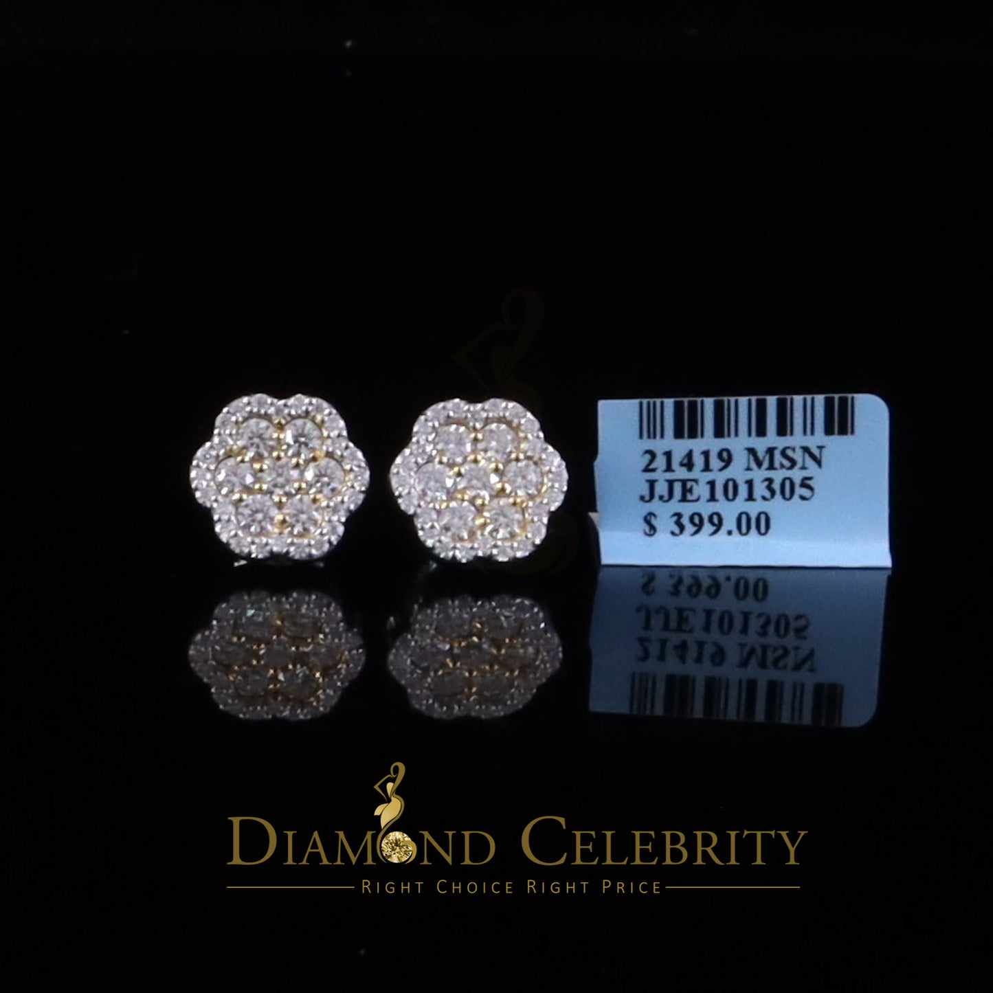 Diamondcelebritees White /Yellow Flower Silver 1.50ct VVS 'D' Moissanite 925 Earrings Men's/Womens