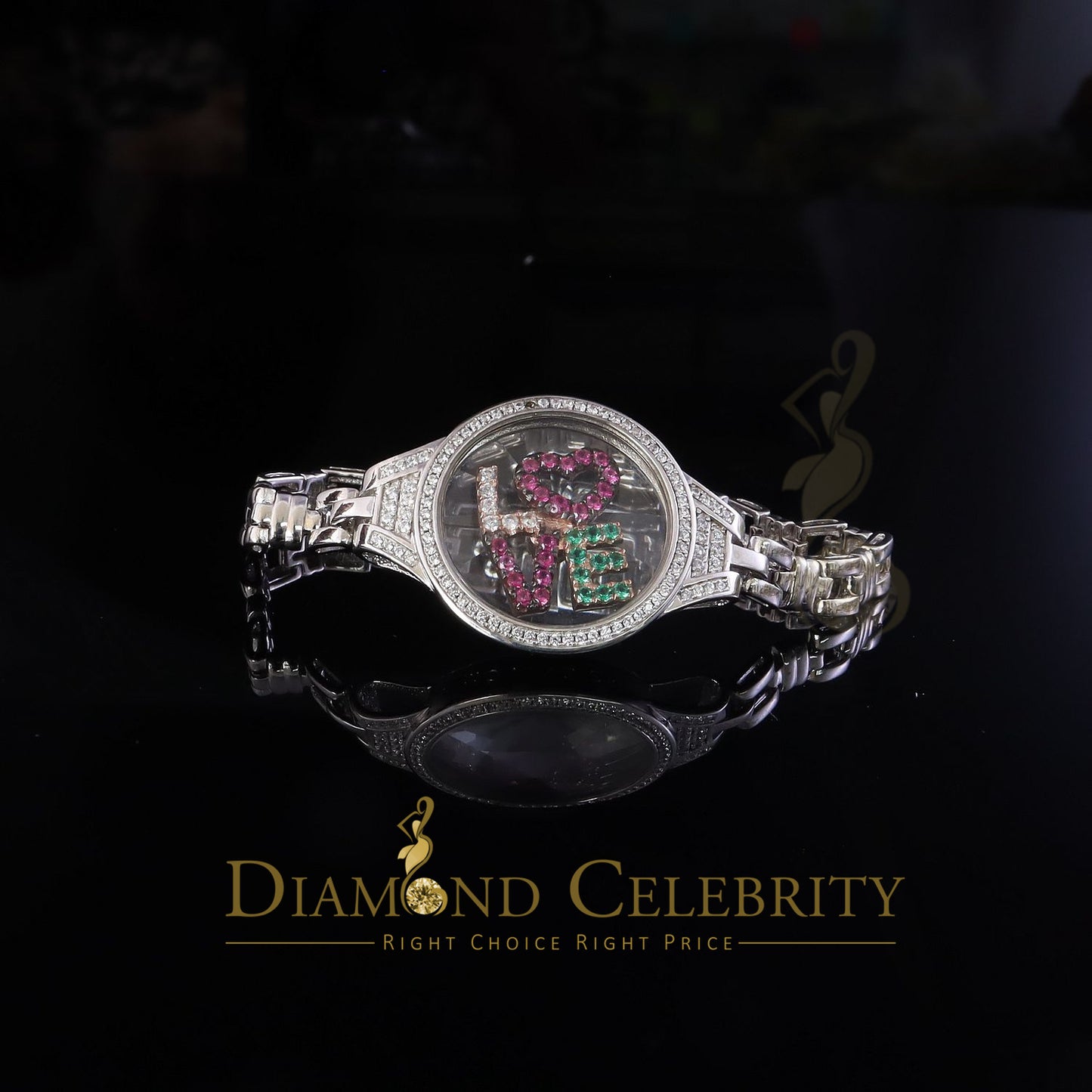 Diamondcelebritees 925 Sterling Silver White Bracelet Iced Out Floating Love Cubic Zirconia Size 7
