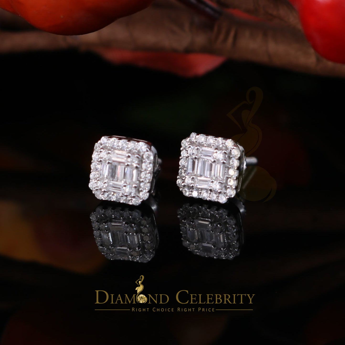 DiamondCelebritees 925 Hip Hop White Sterling Silver 0.64ct Cubic Zirconia Women's Square Earrings