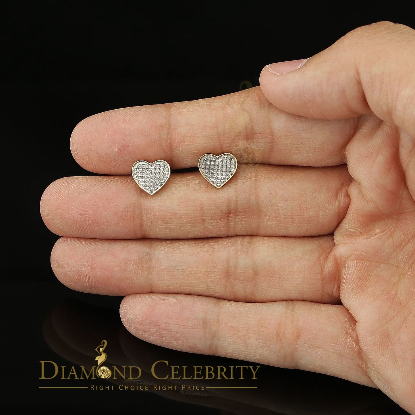 DiamondCelebritees Heart 925 Yellow Silver Aretes Para Hombre 0.25ct Diamond Women's /Men's Earring