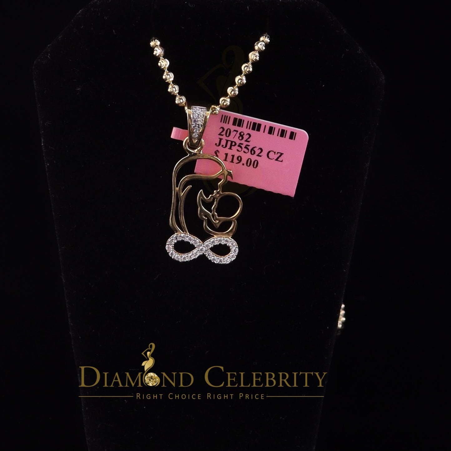 DiamondCelebritees 0.31ct CZ Infinity Special Mother's Child Sterling Silver Yellow Pendant