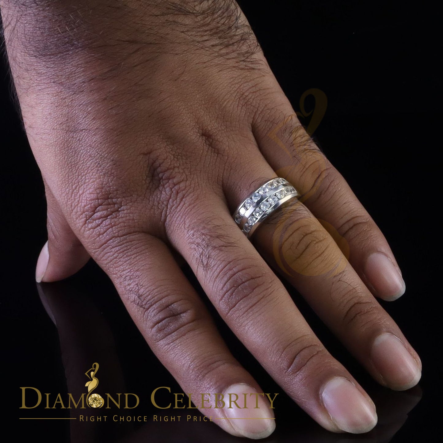 DiamondCelebritees Sterling White Silver Round 3.42ct Cubic Zirconia Round Men's Ring Size 10