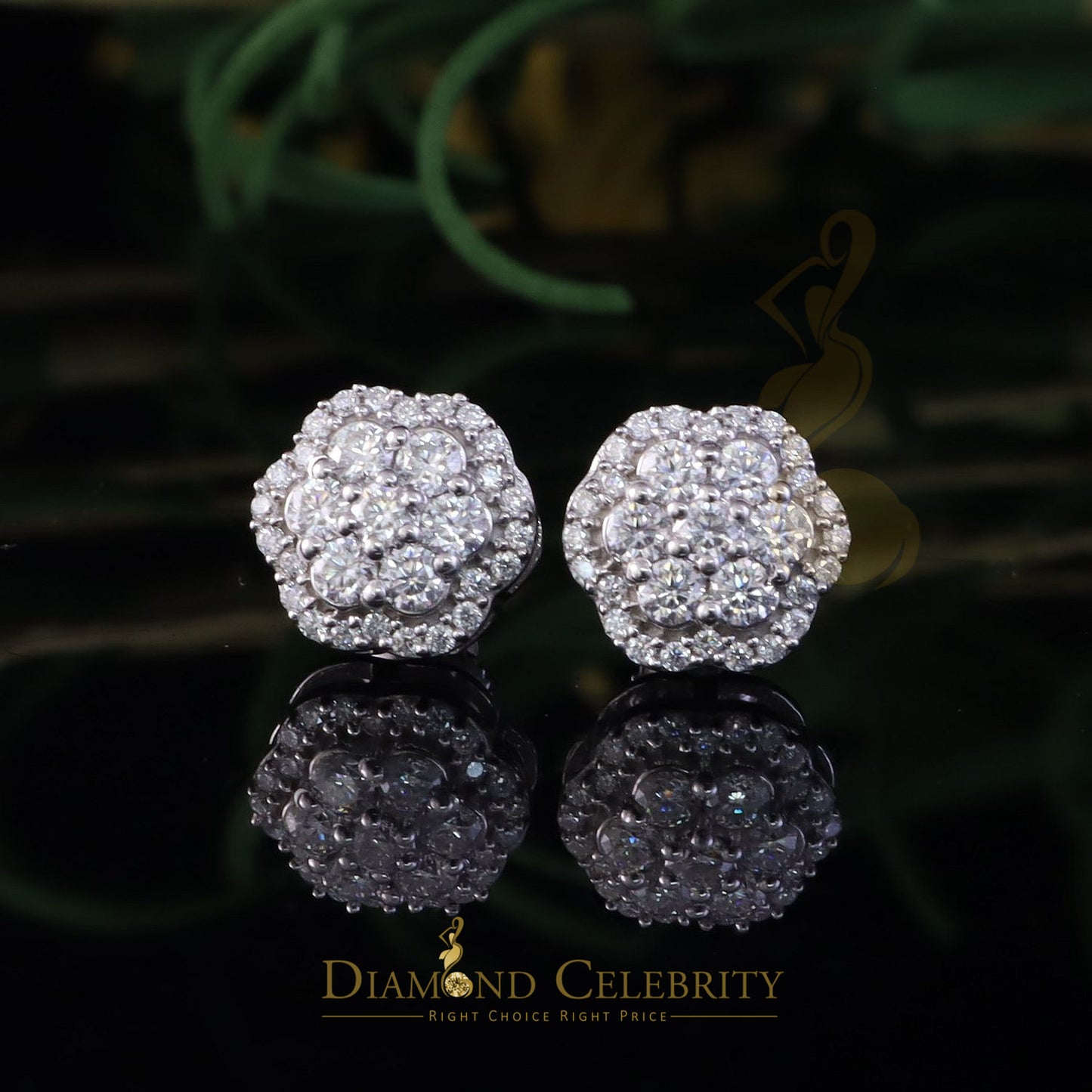 Diamondcelebritees 925 Silver White Women's/Men's 1.00ct VVS 'D' Moissanite Floral Stud Earrings