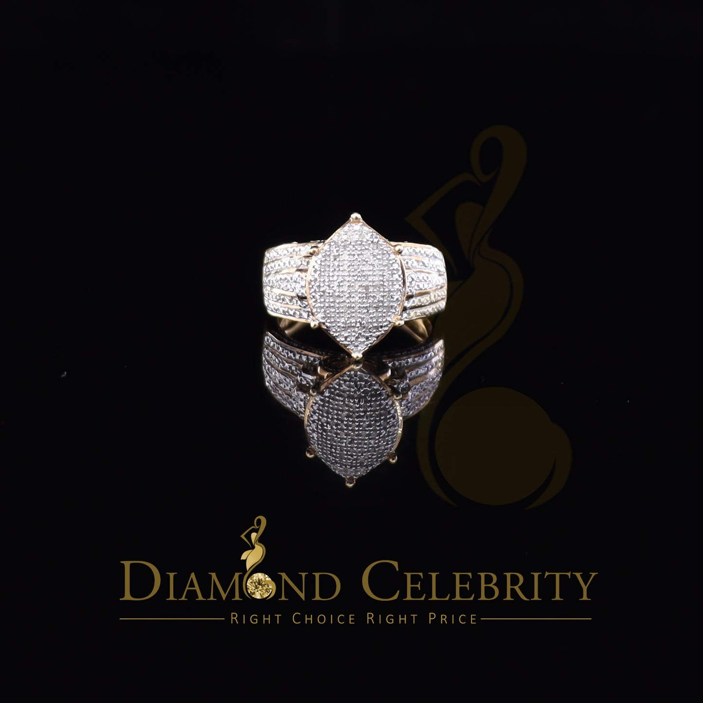 DiamondCelebritees 0.20 CT Real Diamond Womens Sterling SilverYellow Turtle Ring Size 7