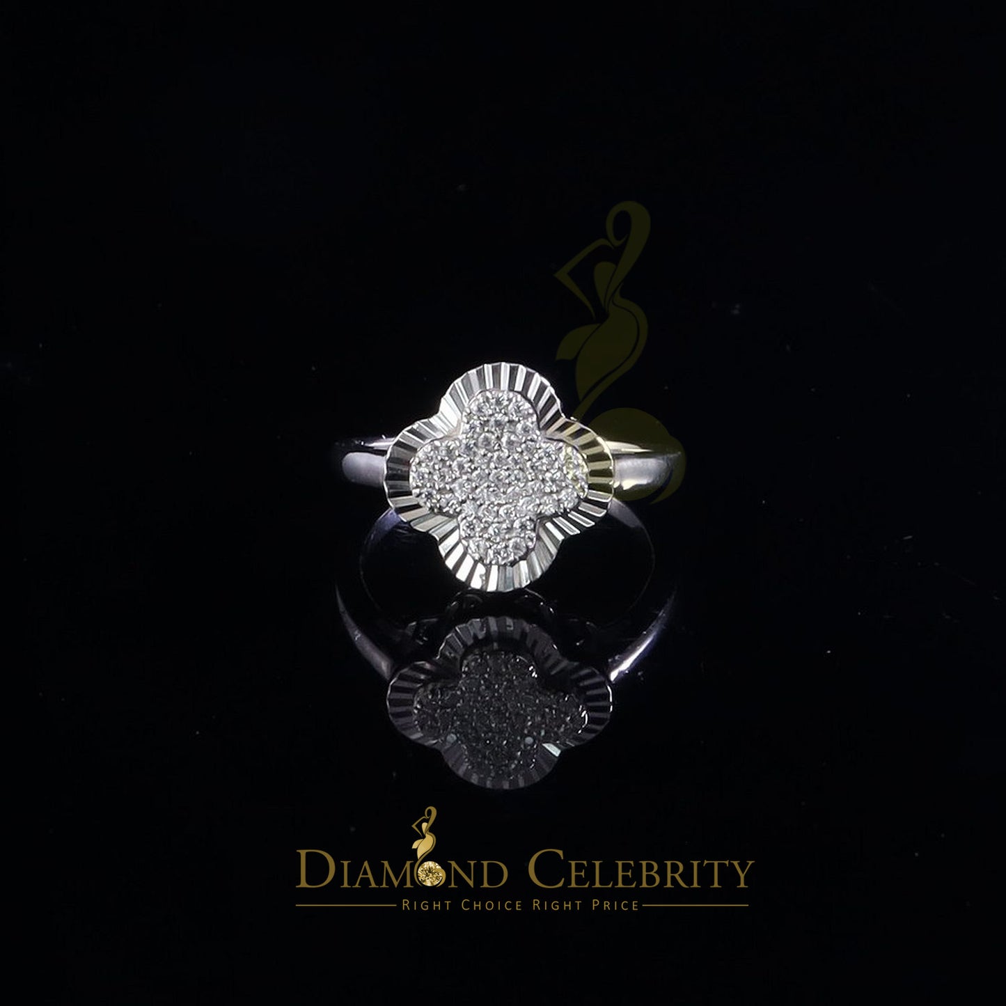 DiamondCelebritees 1.50ctVVS D Silver Moissanite Clover Shape Ring925Silver Size8 for Men's/Women's