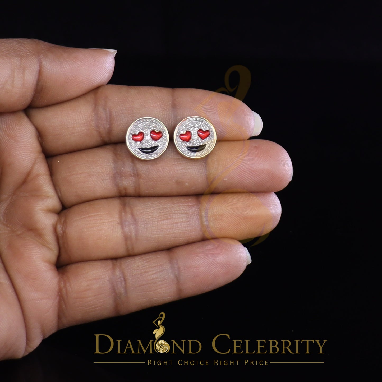 DiamondCelebritees 925 Sterling Yellow Silver 0.33ct Diamond Men's & Women's Love Emoji Earrings