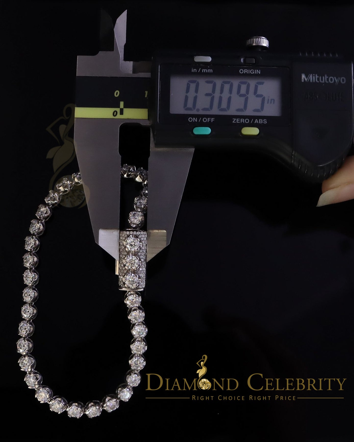 Diamondcelebritees 9ct Moissanite White 925 Silver Round Single Tennis Bracelete 6mm Thick 8" Long