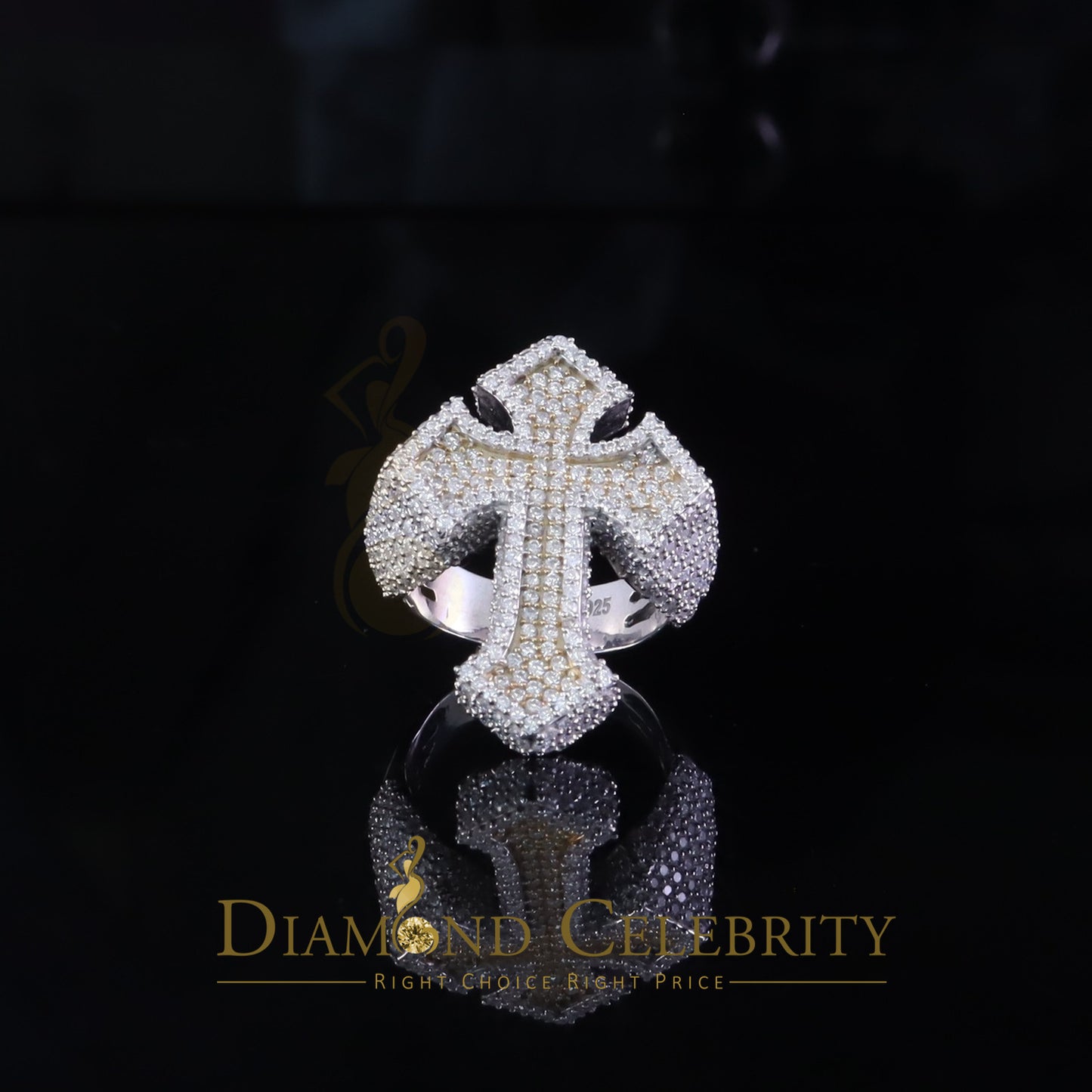 DiamondCelebritees New Men's 925 Sterling Silver 5.50ct VVS D Moissanite White Cross Rings Size 10