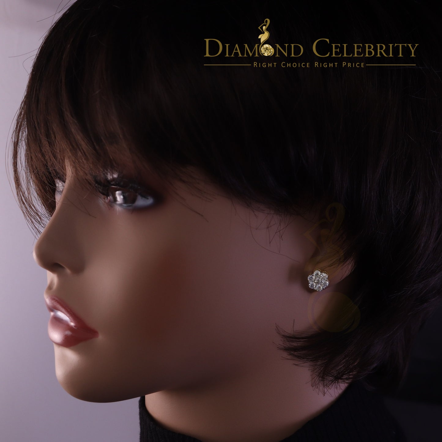 DiamondCelebritees Stud FLORAL Earrings 10k Real Yellow Gold 1.50ct VVS 'D' Color Real Moissanite
