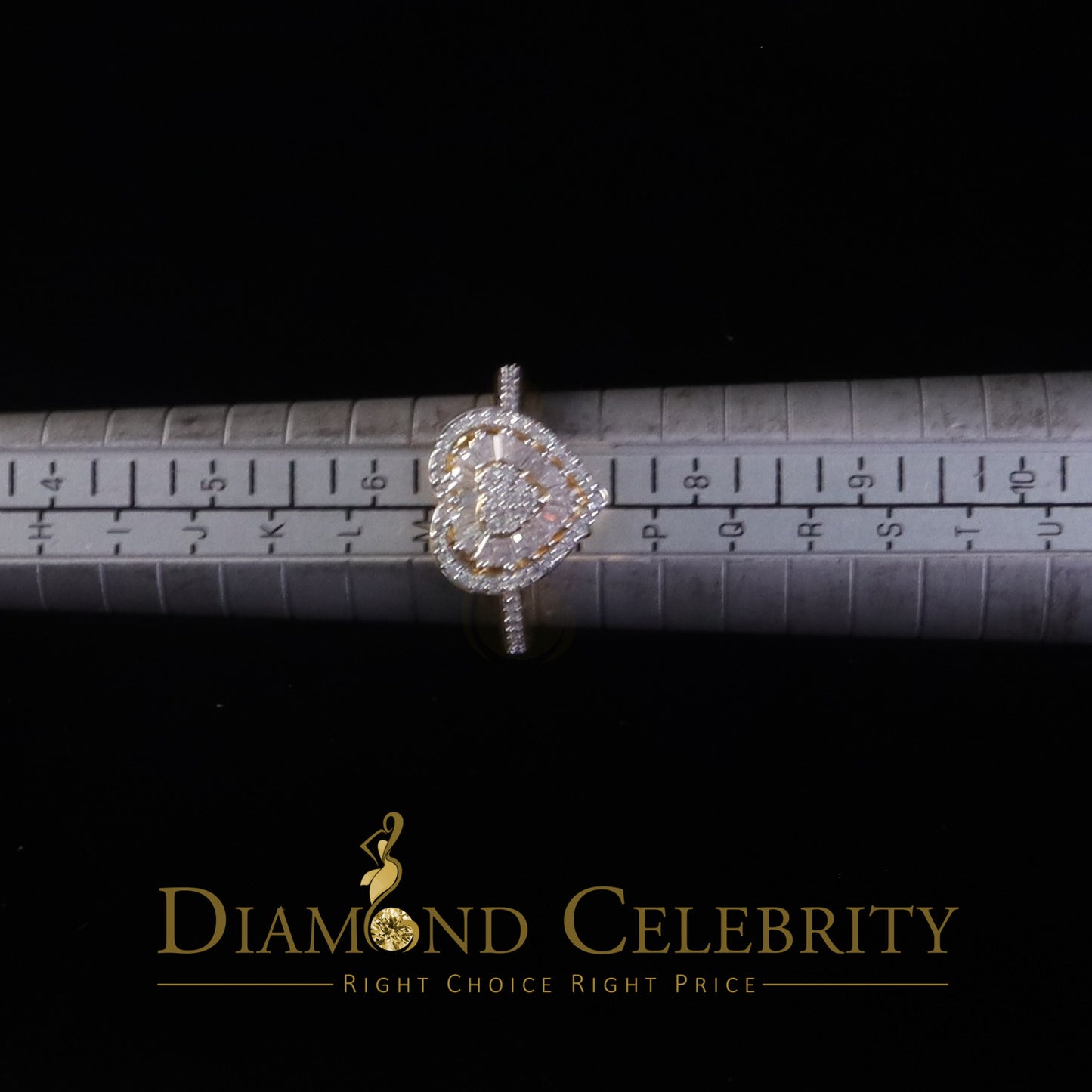 DiamondCelebritees Moissanite 925 Yellow Silver 1.00ct VVS 'D' Baguette Heart Rings Women's Size 7