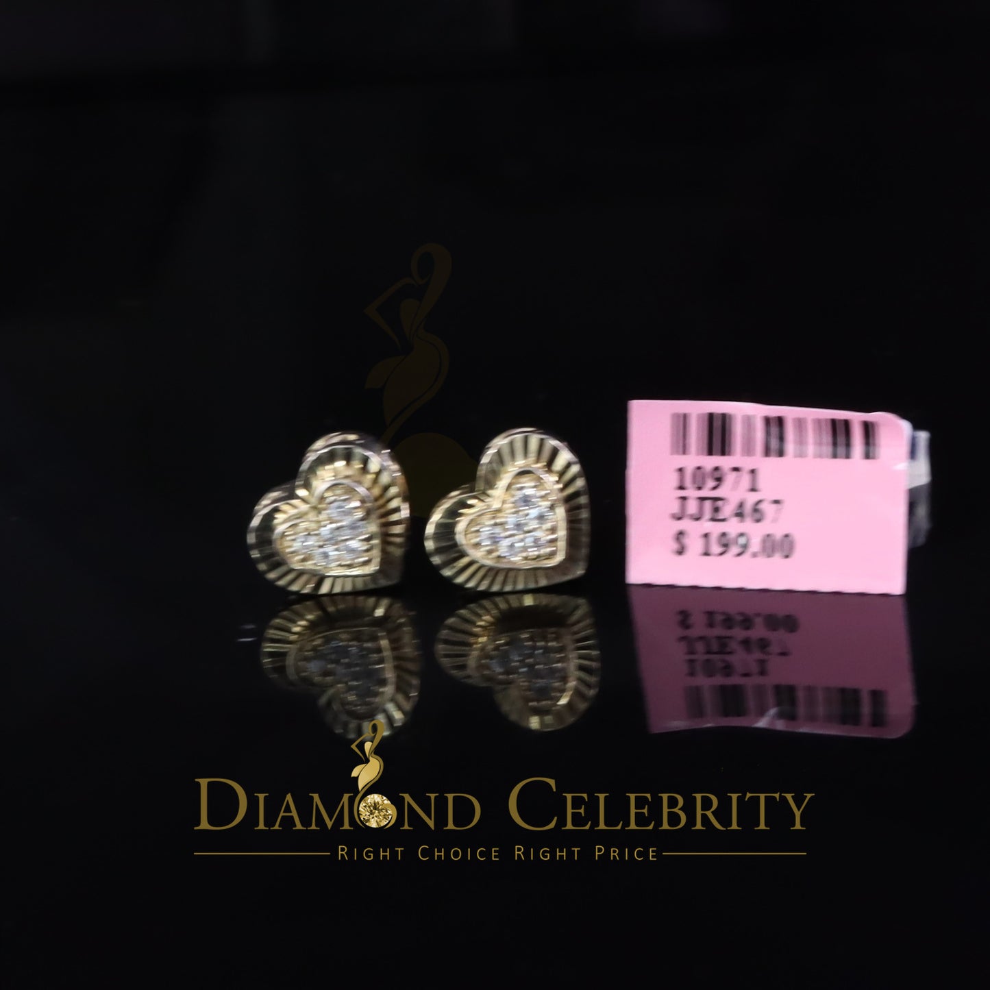 925 Sterling Yellow Silver 1.36ct Cubic Zirconia Heart Women's Stud Earrings