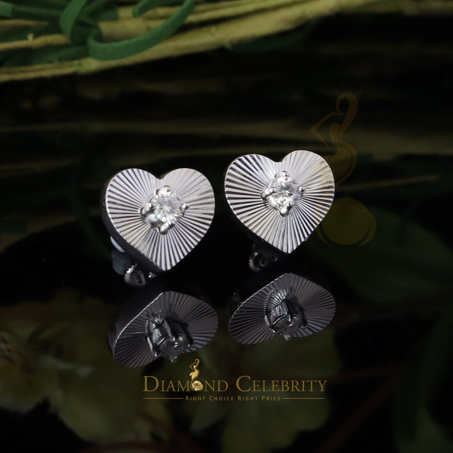 Diamondcelebritees Women's 0.33ct VVS 'D' Moissanite 925 Silver White HEART Diamond Cut Earrings