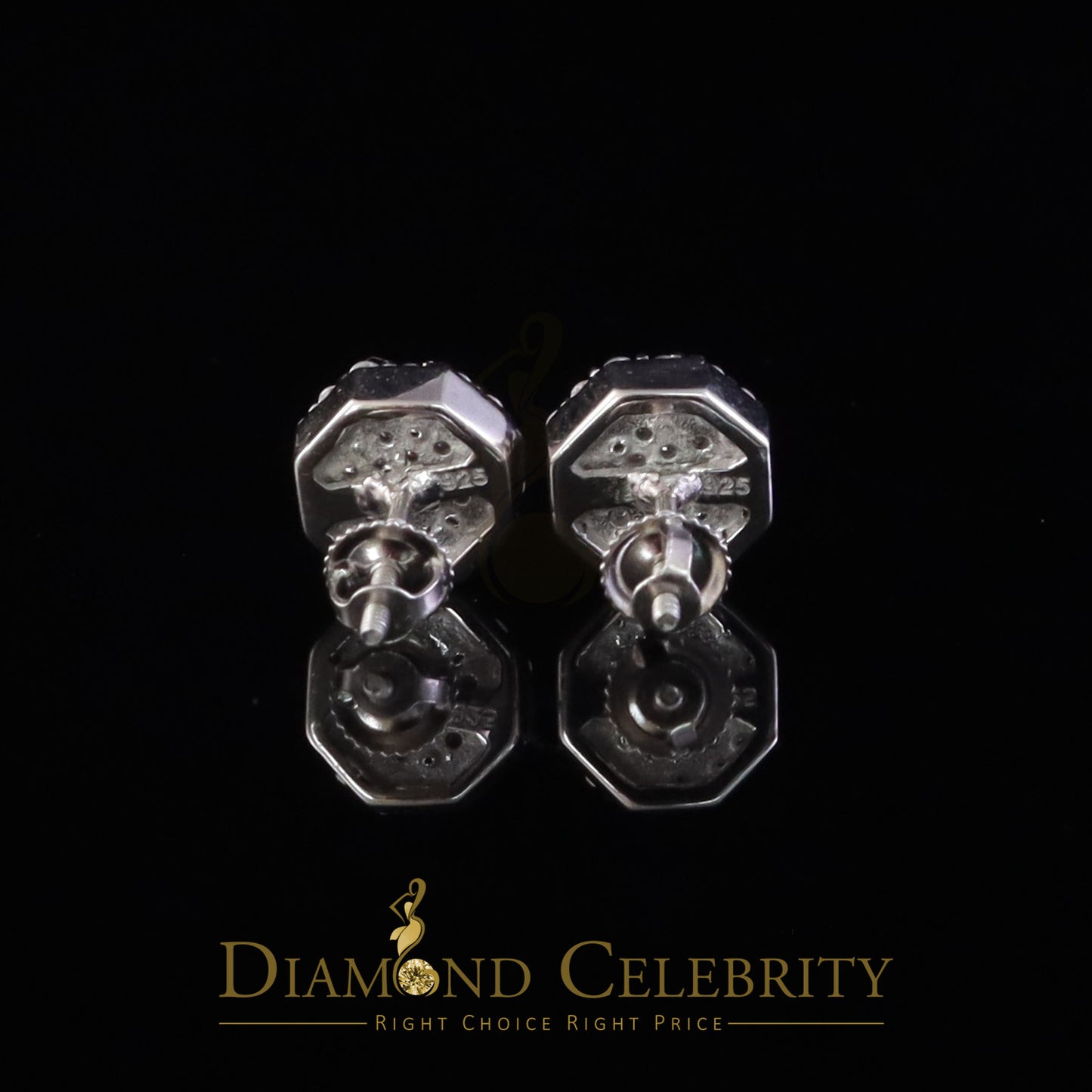 Diamondcelebritees 925 White Silver 0.66ct VVS 'D' Moissanite Octagon Stud Earring Men's/Womens