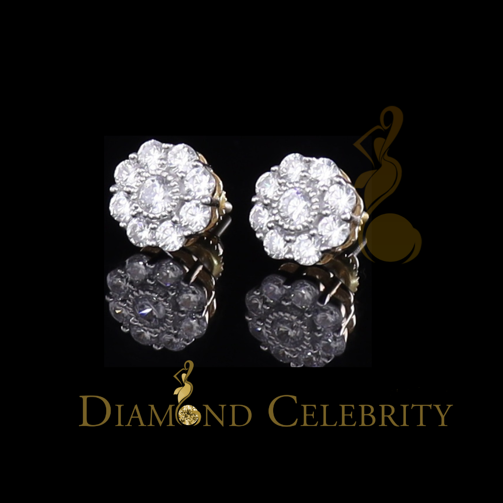 DiamondCelebritees 925 Yellow Silver 2.1ct Cubic Zirconia Women's & Men's Hip Hop Floral Earrings