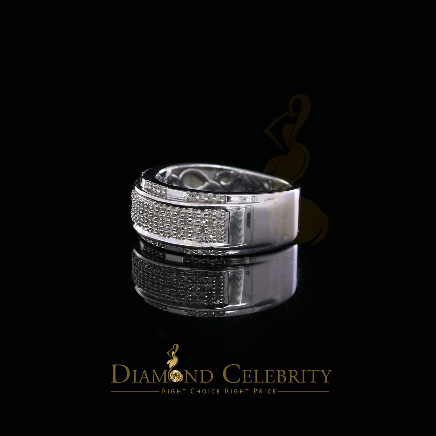 DiamondCelebritees 0.45 CT Real Diamond 925 Silver White Band Shine Men's Engagement Ring Size 11