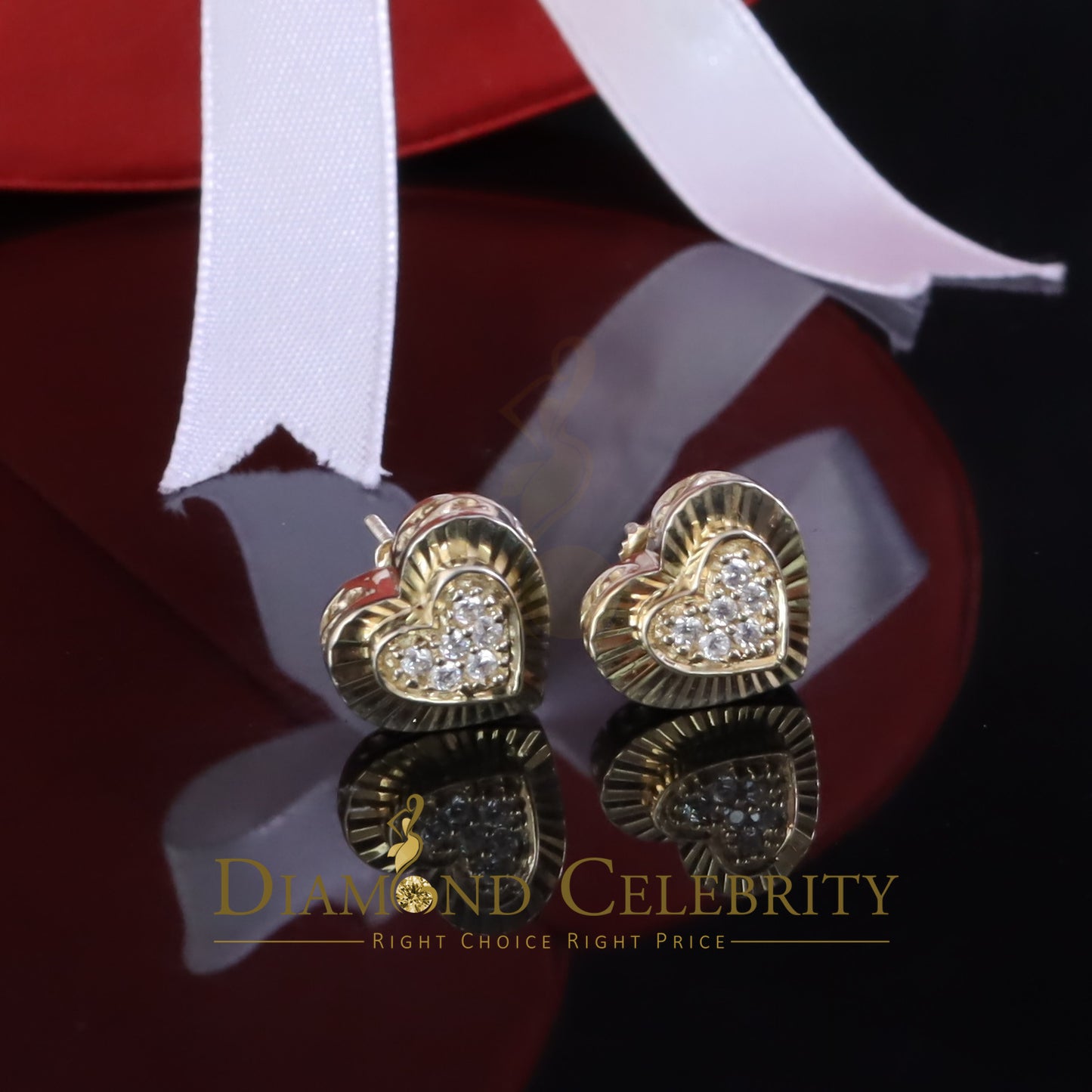 925 Sterling Yellow Silver 1.36ct Cubic Zirconia Heart Women's Stud Earrings