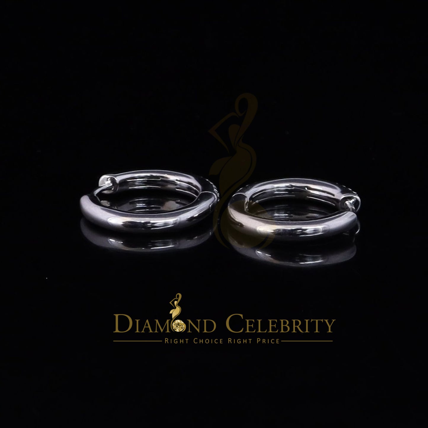 DiamondCelebritees Men's hip hop White 925 Sterling Silver Cubic Zirconia 2 row Huggie Hoop Earring