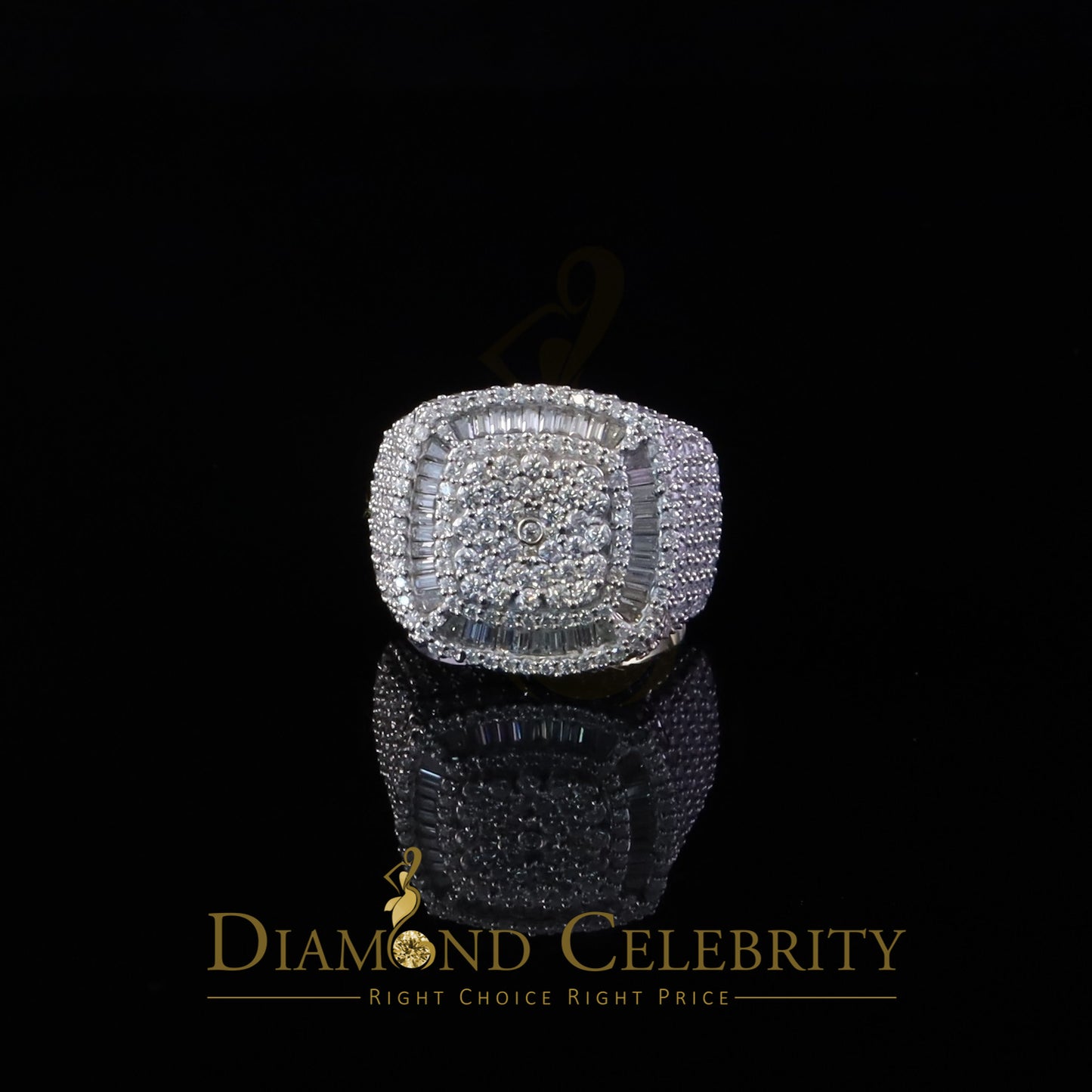 DiamondCelebritees 925 White Silver 6.50ct VVS 'D' Moissanite Men's for Square Rings Size 10