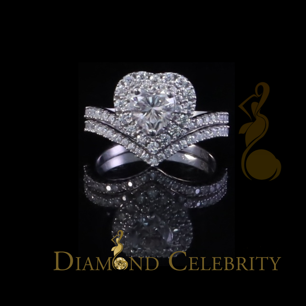 DiamondCelebritees Heart Shape 1.66ct VVS D clr Moissanite Women Silver White Bridal Ring Size 7