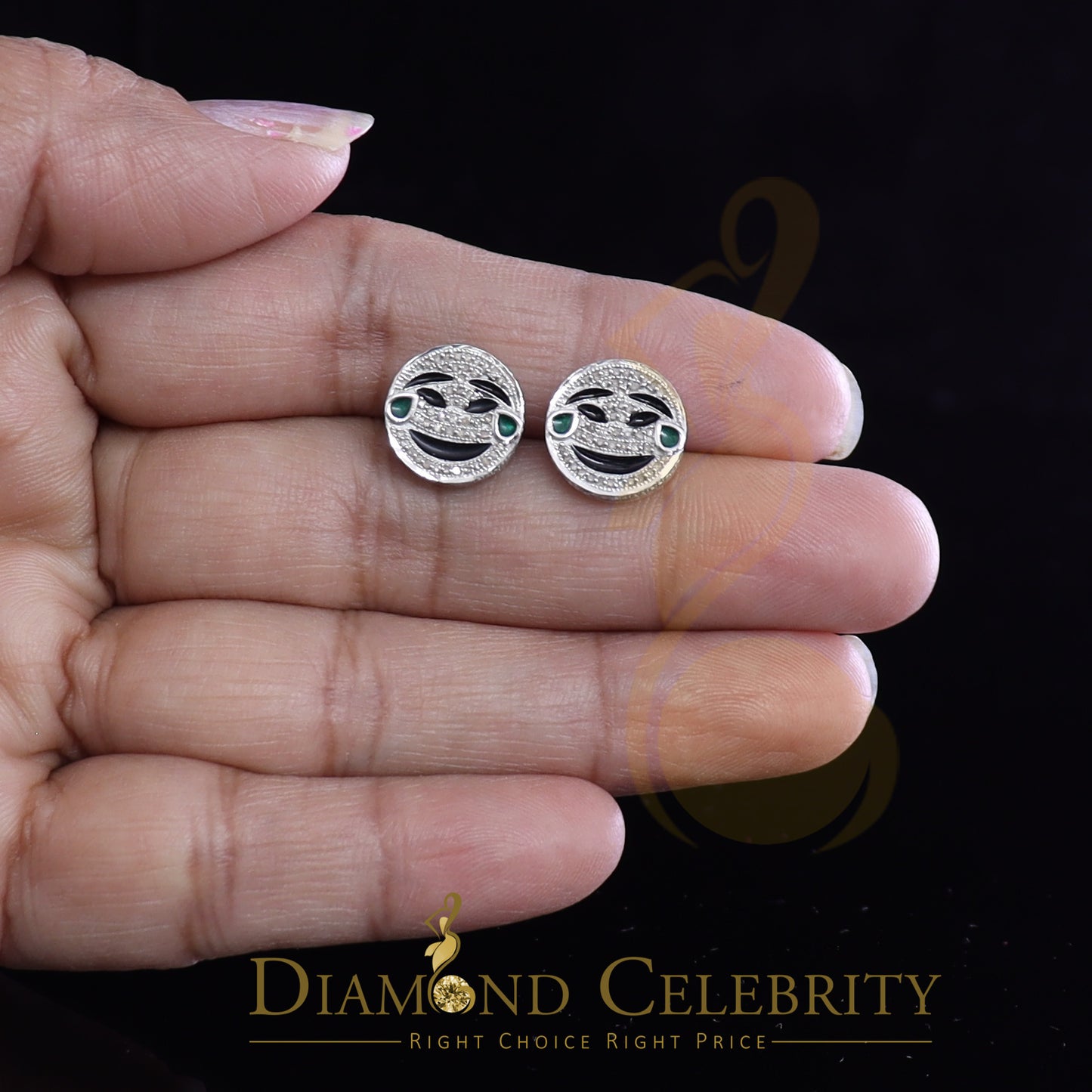 DiamondCelebritees 925 Sterling White Silver 0.33ct Diamond Hip Hop Men's & Women's Emoji Earrings