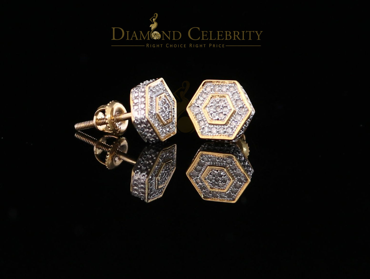 DiamondCelebriteesMen's/Women's stud Earrings 10K Real Yellow Gold with 0.10CT Real Diamonds