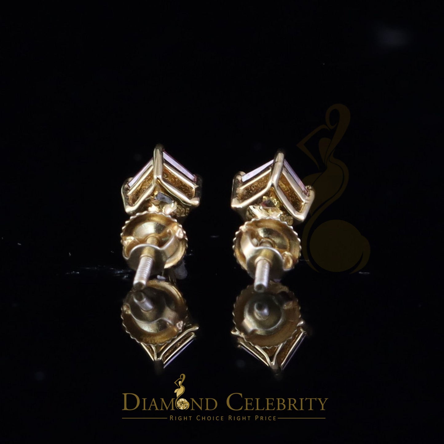 DiamondCelebritees Women's 925 Silver Yellow 1.00CT VVS D Pink Moissanite Kite Shaped Stud Earrings
