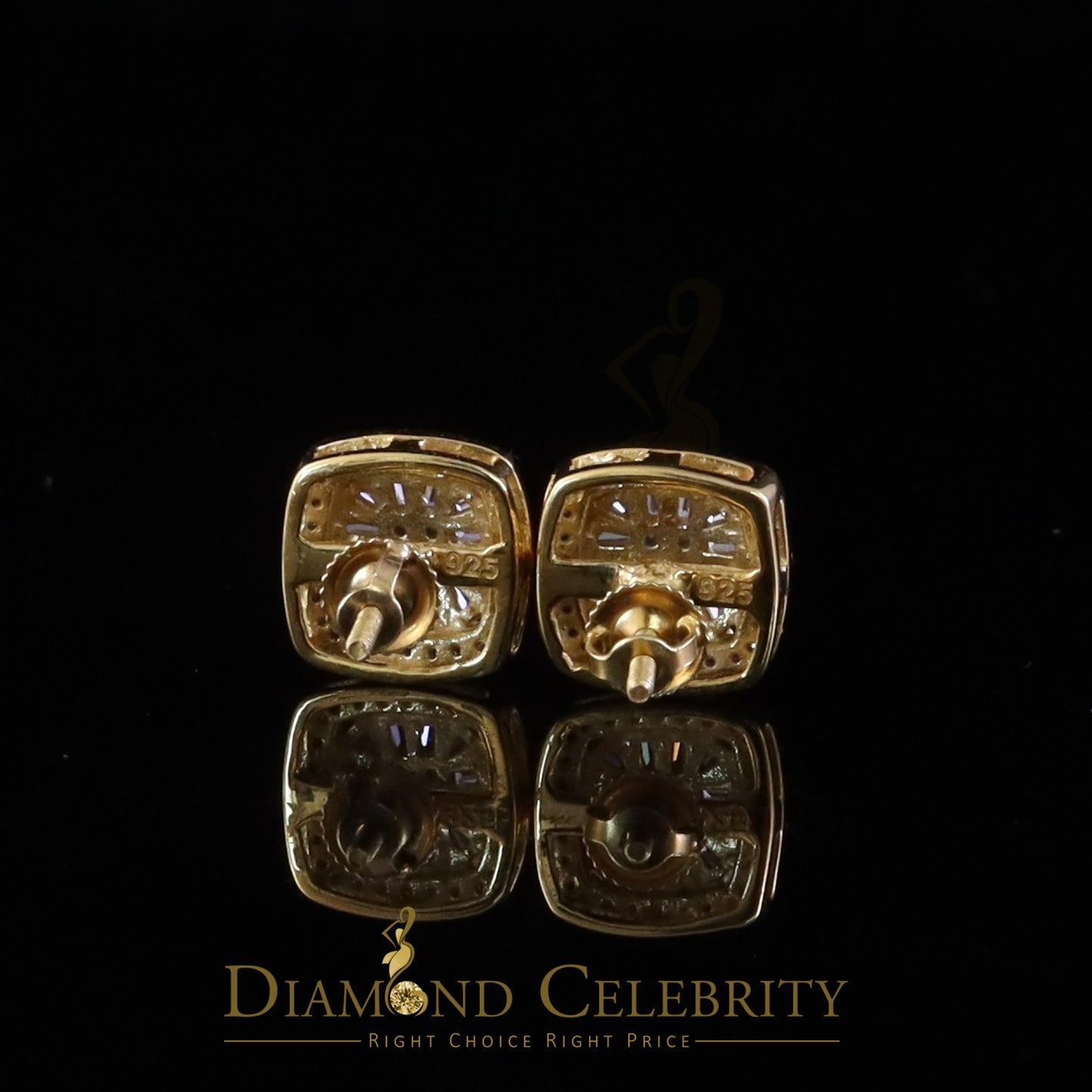 DiamondCelebritees Yellow 925 Silver 1.00ct VVS 'D' Moissanite Square Stud Earring Men's/Womens