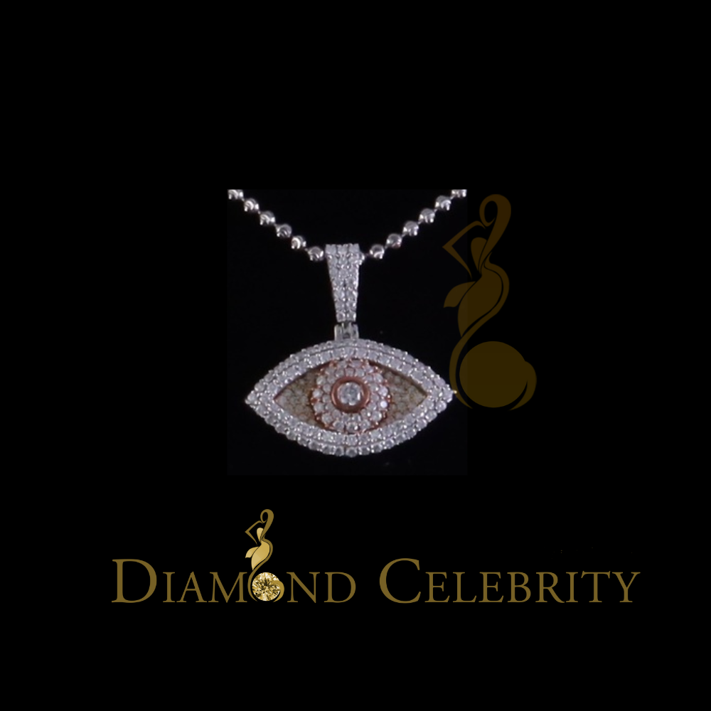 Diamondcelebritees 2CT VVS D Moissanite White Tri Clr Silver Charm Evil Eye 1" Pendant Men & Women
