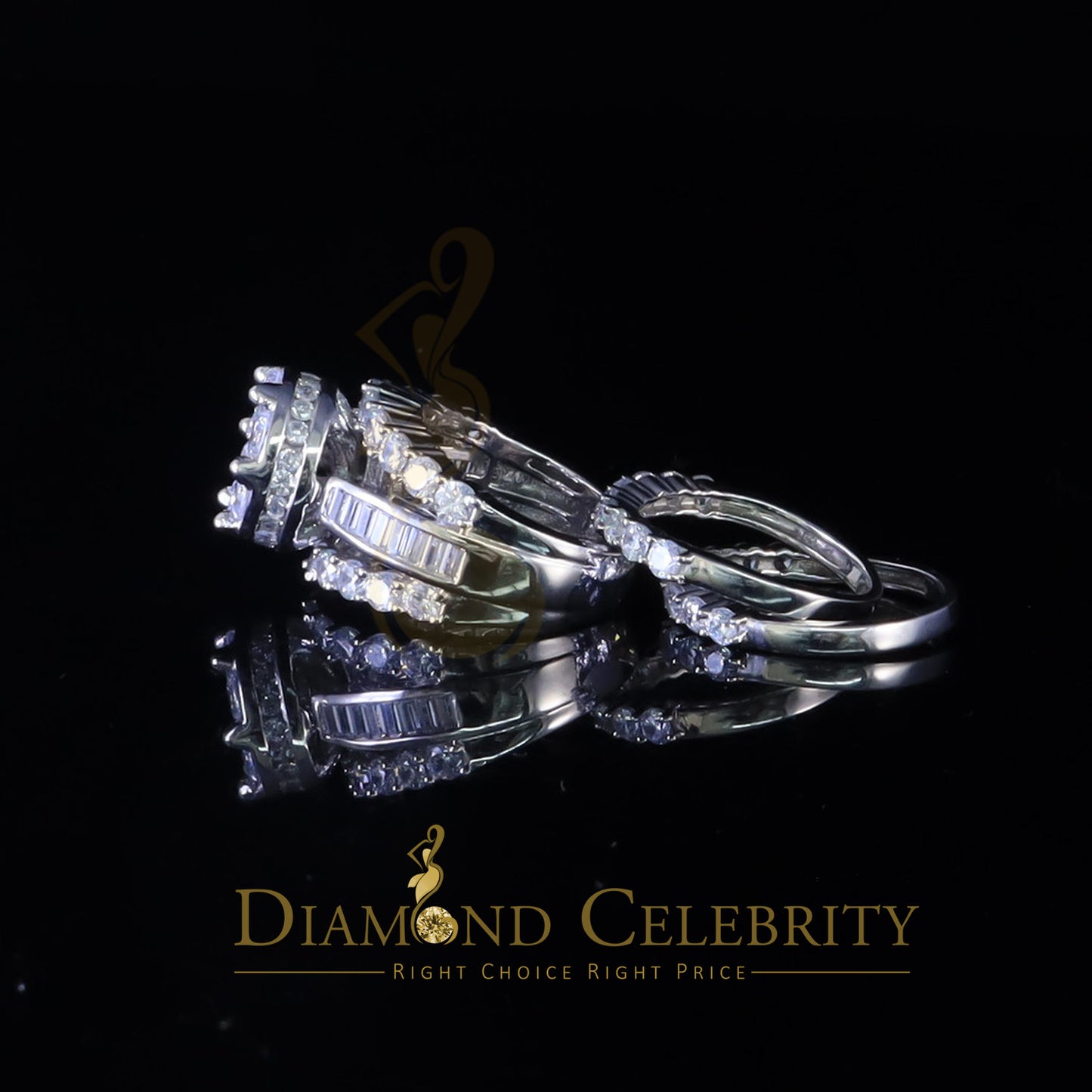 DiamondCelebritees 17.00ct Cubic Zirconia 925 Silver White Ring Multi Row Bridal Womens Ring Size 9