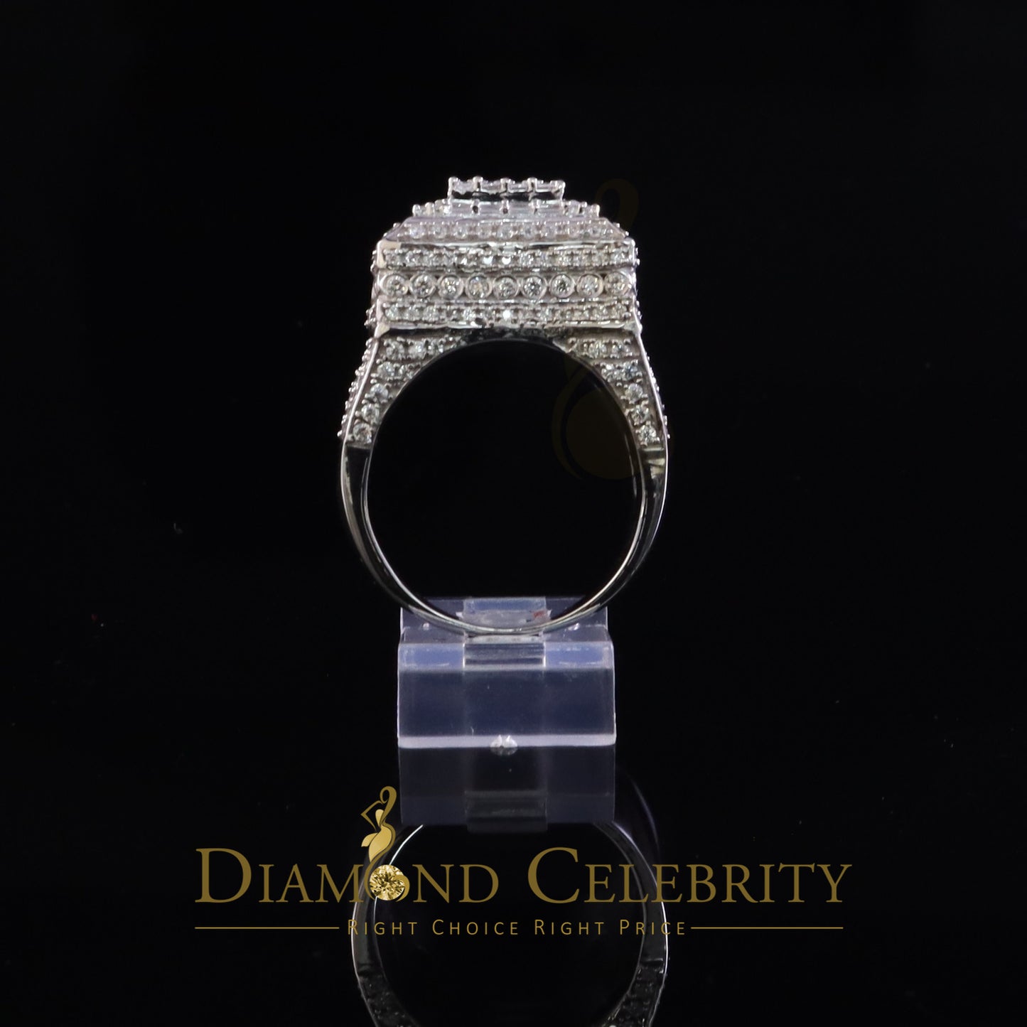 DiamondCelebritees Men's 925 White Silver 5.50ct VVS 'D' Moissanite Stone 3D Square Rings Size 10