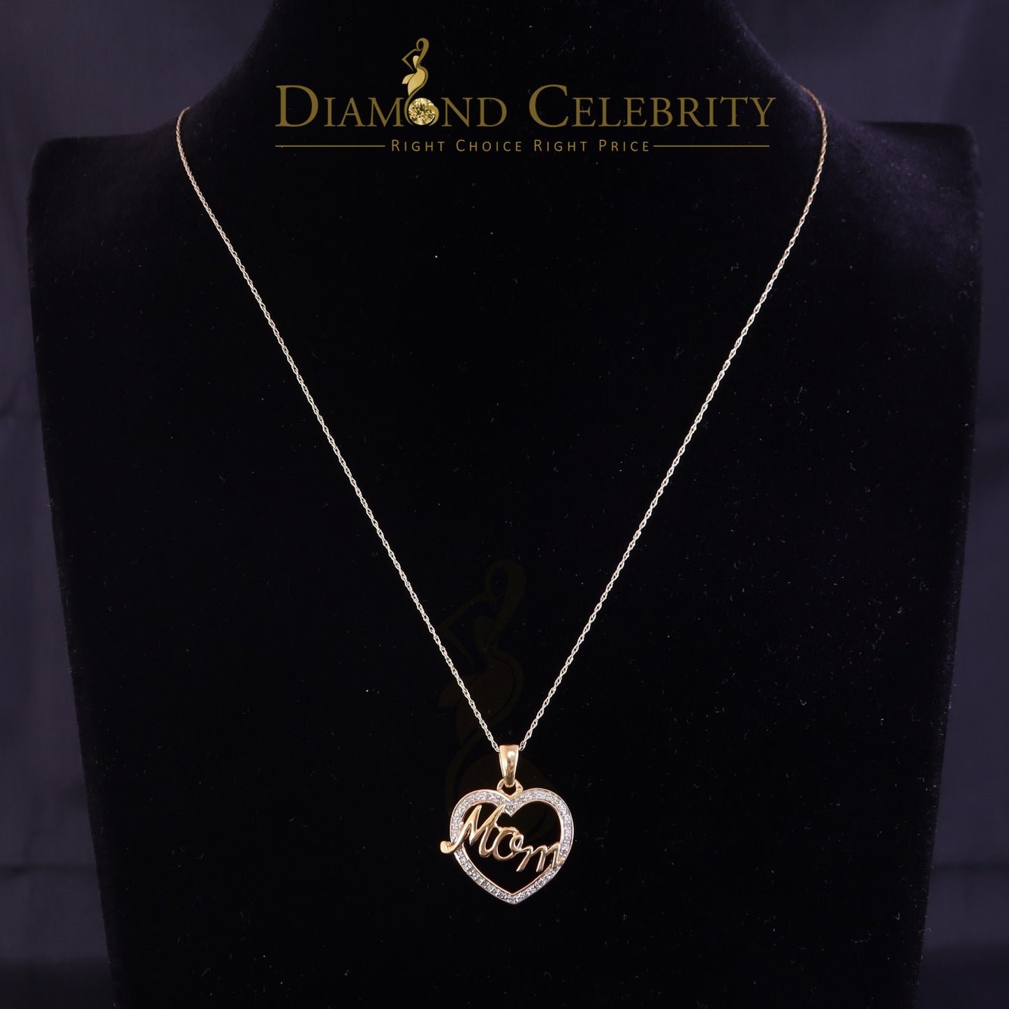 DiamondCelebritees Real 0.10ct Diamond Sterling Silver MOM'S HEART Charm Necklace Yellow Pendant