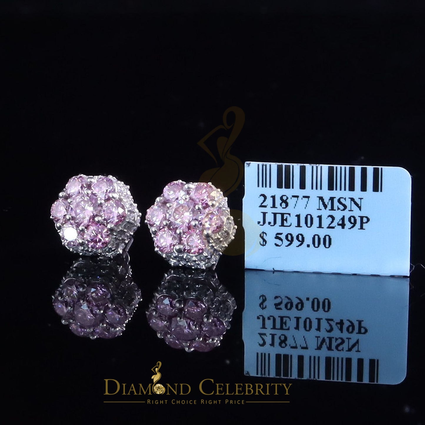 Diamondcelebritees Women's 925 Silver White 2.50ct VVS 'D' Pink Moissanite Floral Stud Earrings