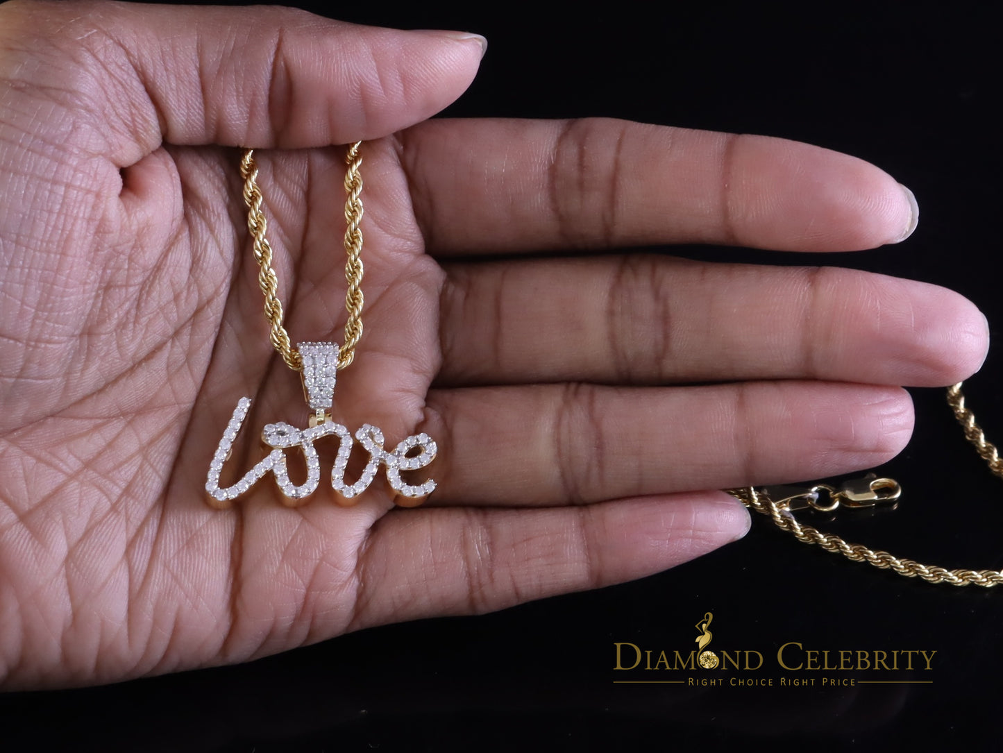 Diamondcelebritees Love Pendant for Women's 925 Yellow Silver1.00ct VVS D Clr. Round Moissanite