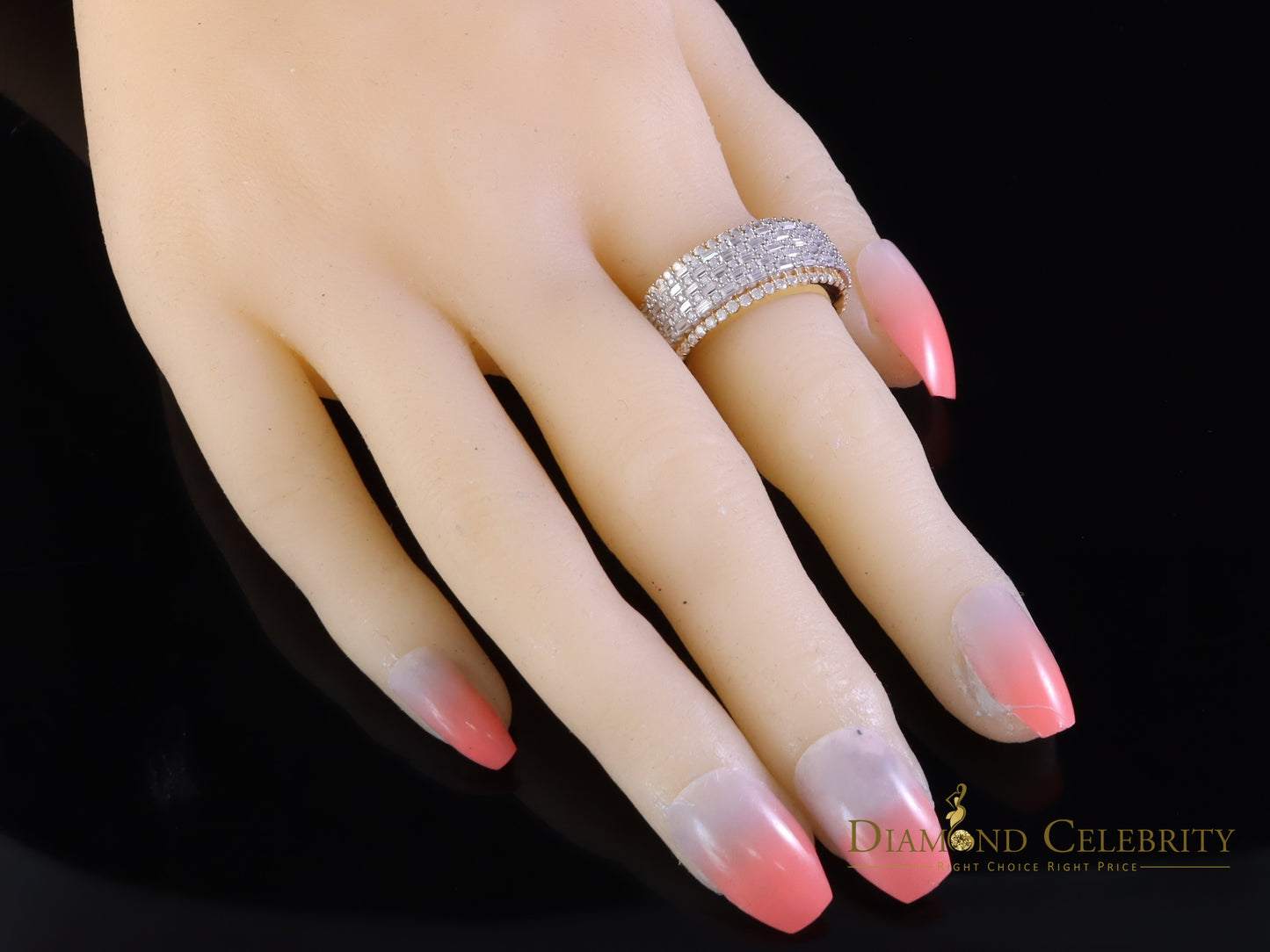 DiamondCelebritees 925 Silver 4.00ct VVS 'D' Baguette Moissanite Band Yellow Rings SZ 8 Women/Men