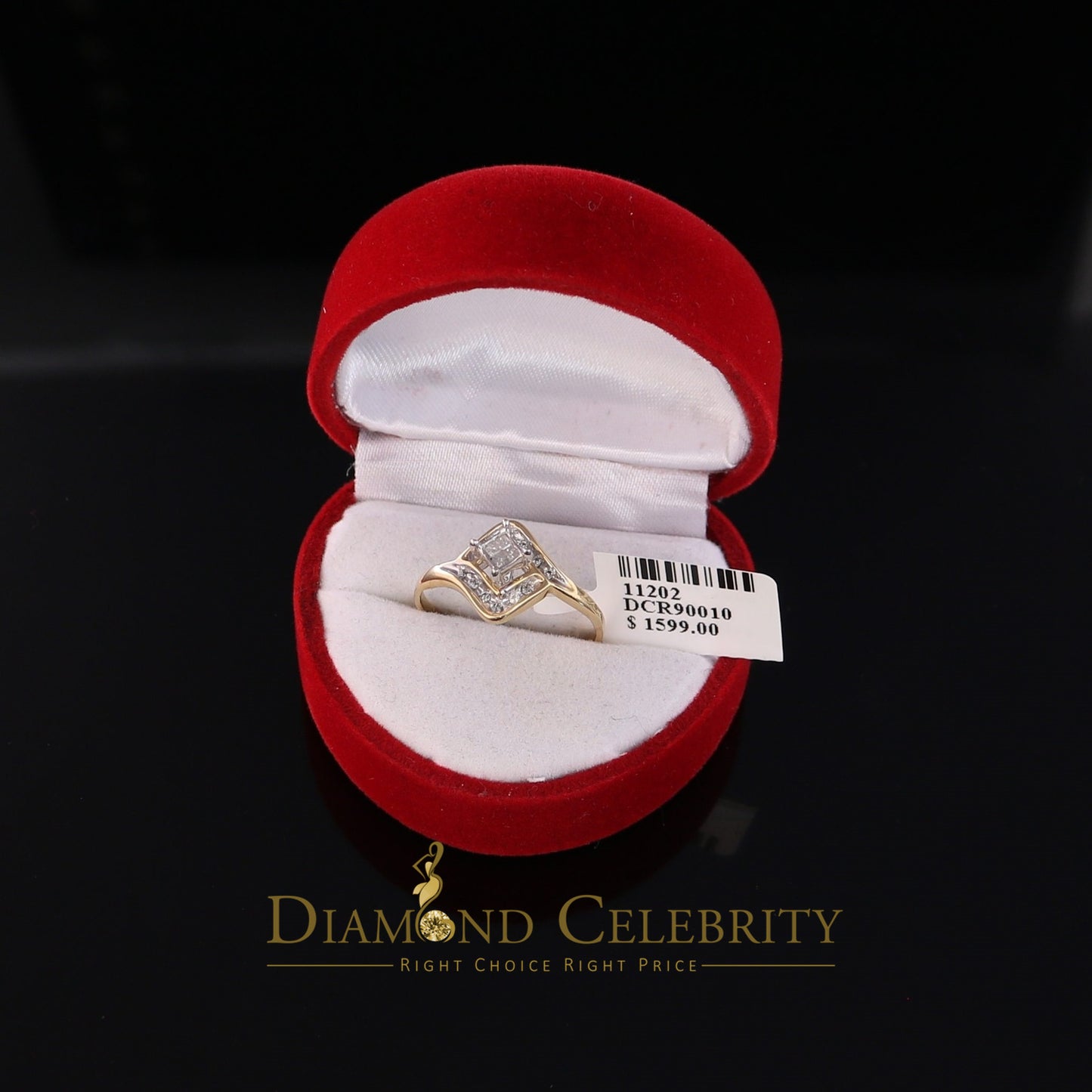 DiamondCelebritees Real 14kt Yellow Gold with 0.25CT Real Diamond FASHION Square Shape Ring Size 8