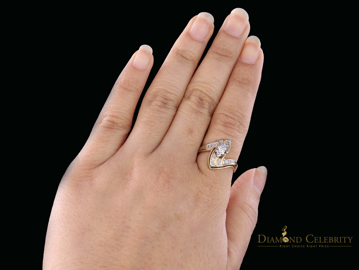 DiamondCelebritees Real 14 kt Yellow Gold with 0.25CT Real Diamond BUGGET 'Z' Shape Ring Size 6.5
