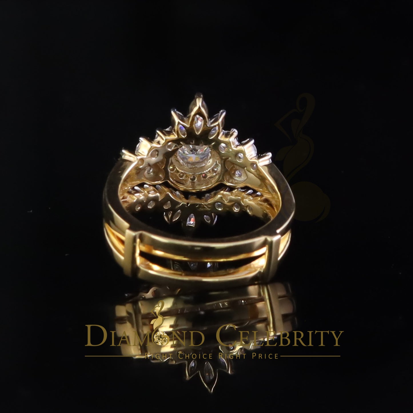 DiamondCelebritees 925 Silver Moissanite Yellow Solitaire Enhancer Guard Wrap Insert 2ct Ring SZ 7
