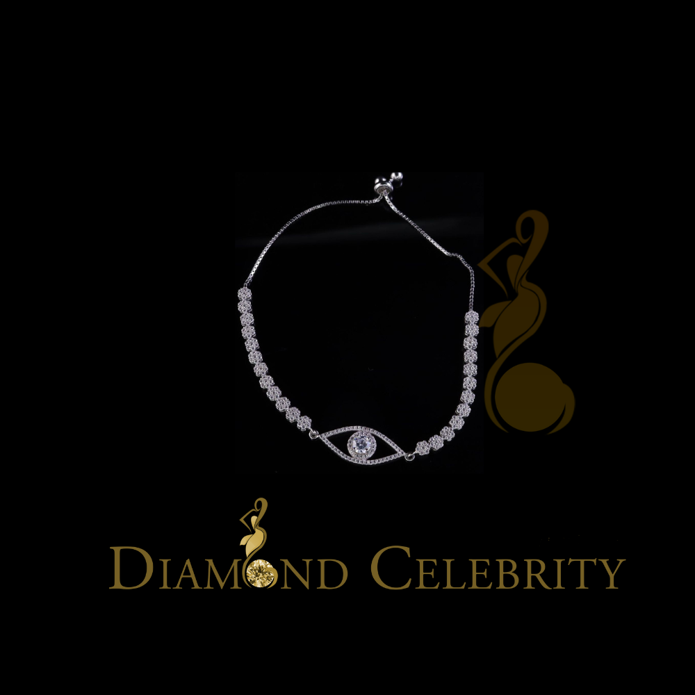 Diamondcelebritees White 925 Silver Eye Shape Bracelet Cubic Zirconia Adjustable Size 7 Inches