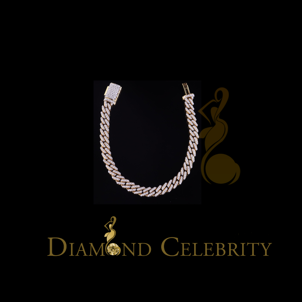 DiamondCelebritees 10K Yellow Gold 6.0ct Moissanite Cuban Bracelet 8mm Width size 8 inch Long