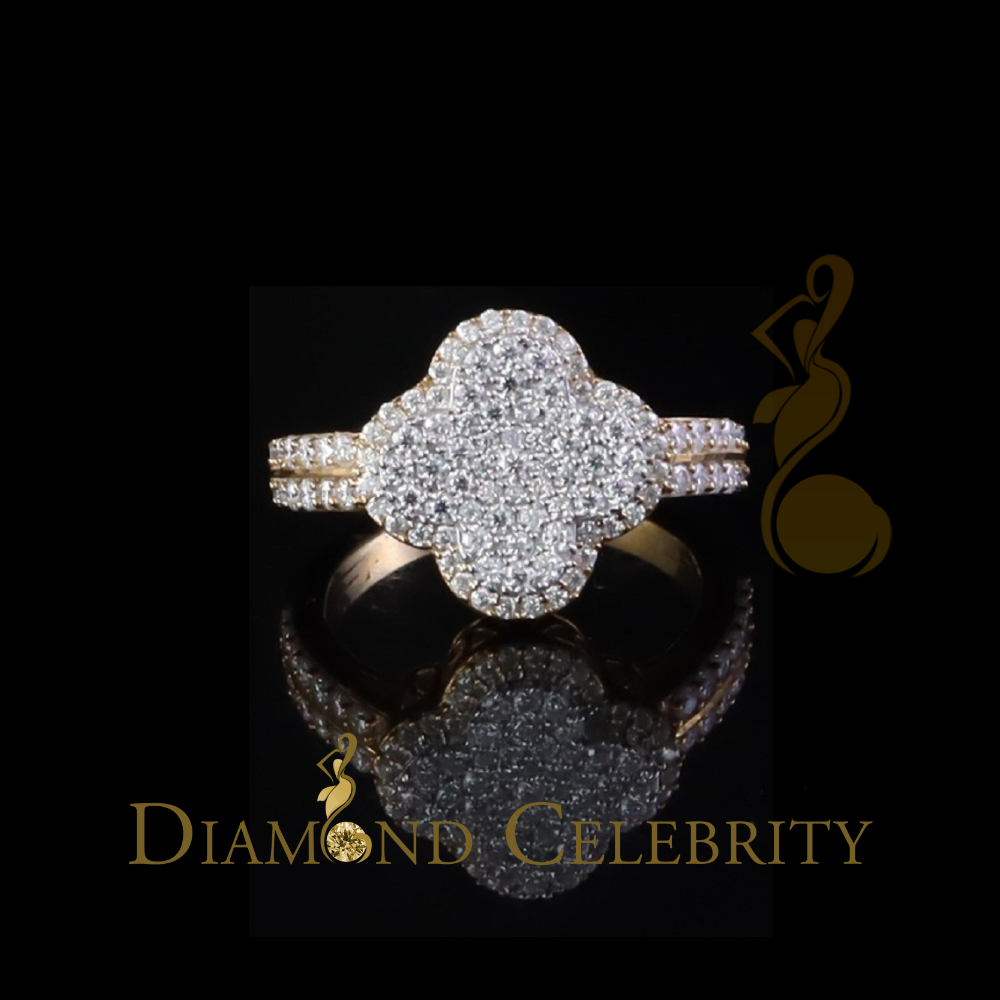 DiamondCelebritees 1.66ct VVS D Four Leaf Clover Silver Moissanite Yellow For Women's Ring Size 7