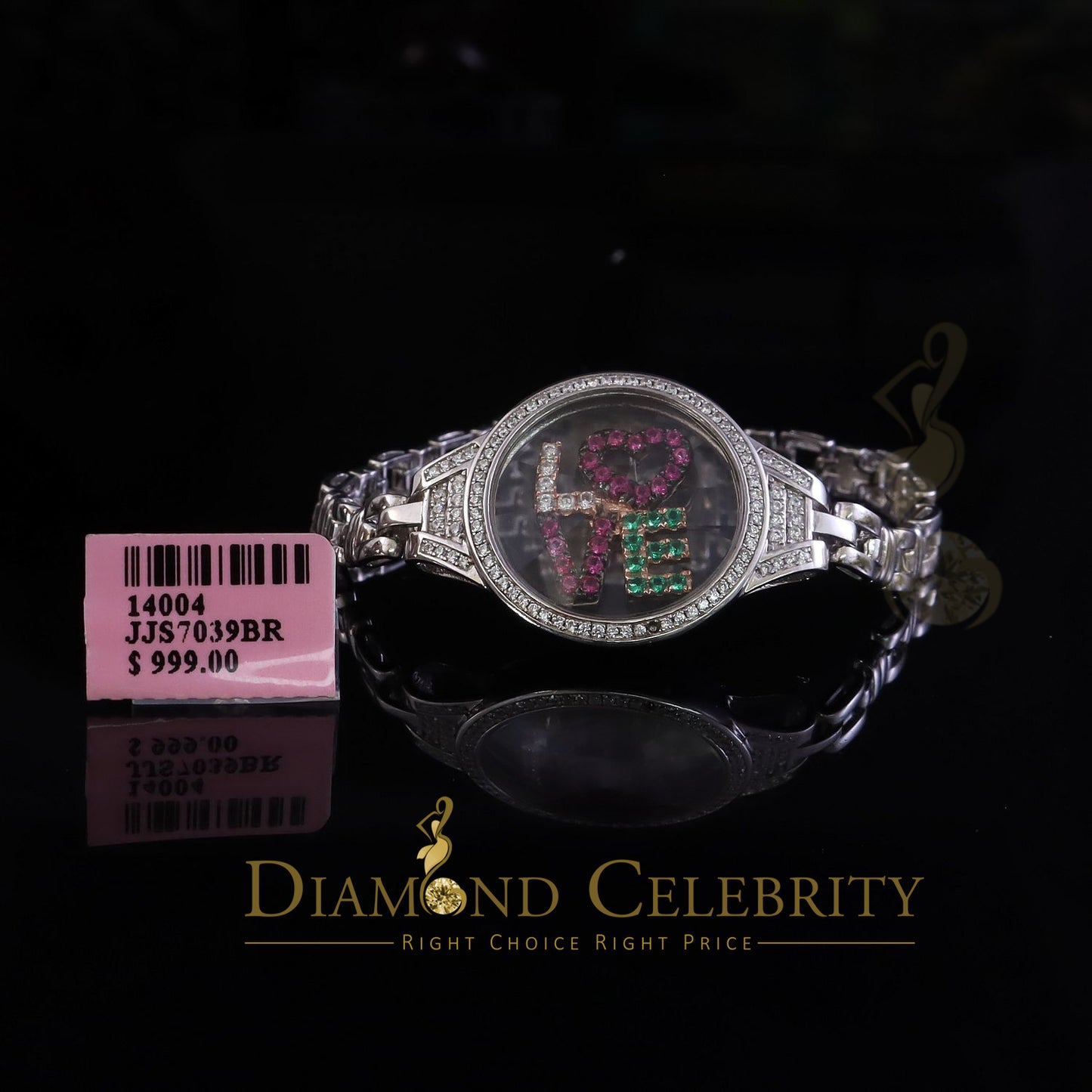 Diamondcelebritees 925 Sterling Silver White Bracelet Iced Out Floating Love Cubic Zirconia Size 7