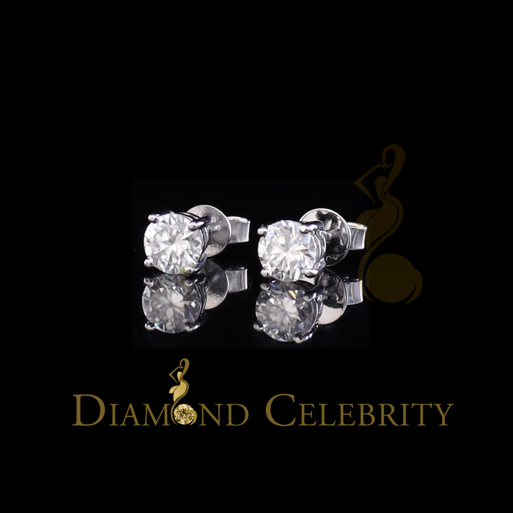 Diamondcelebritees 1.25ct VVS 'D' Moissanite Men's/Womens 925 Silver White Round Stud Earrings
