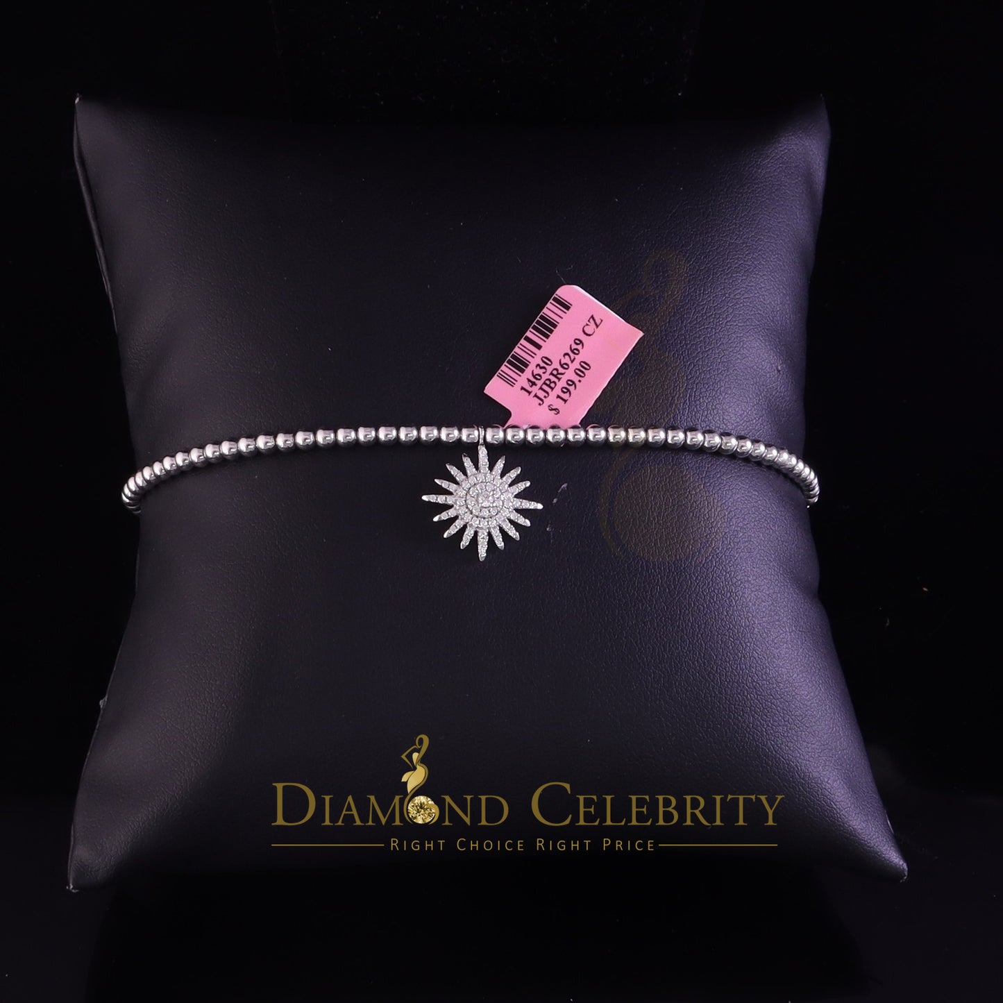 Diamondcelebritees 925 Sterling Silver Cubic Zirconia Sun Shape White Bracelet Adjustable SZ 7 Inch