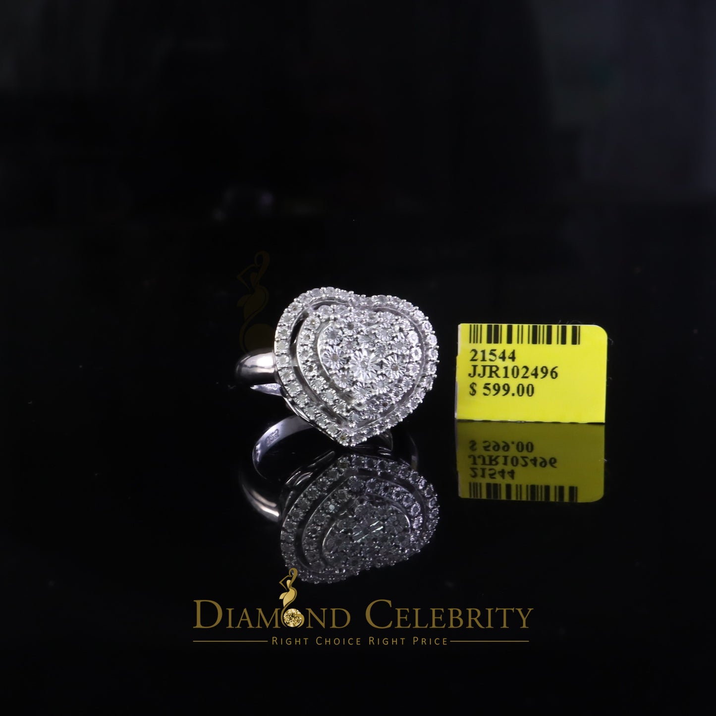DiamondCelebritees New Big Heart Real Diamond 0.33ct White 925 Sterling Silver Women Charm Ring SZ8