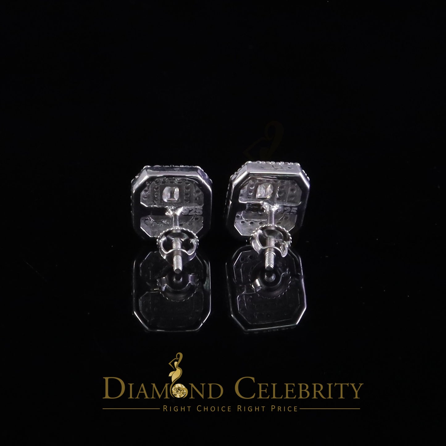 Diamondcelebritees Unisex 1.10ct VVS 'D' Emerald Cut Moissanite 925 Silver White Octagonal Earrings