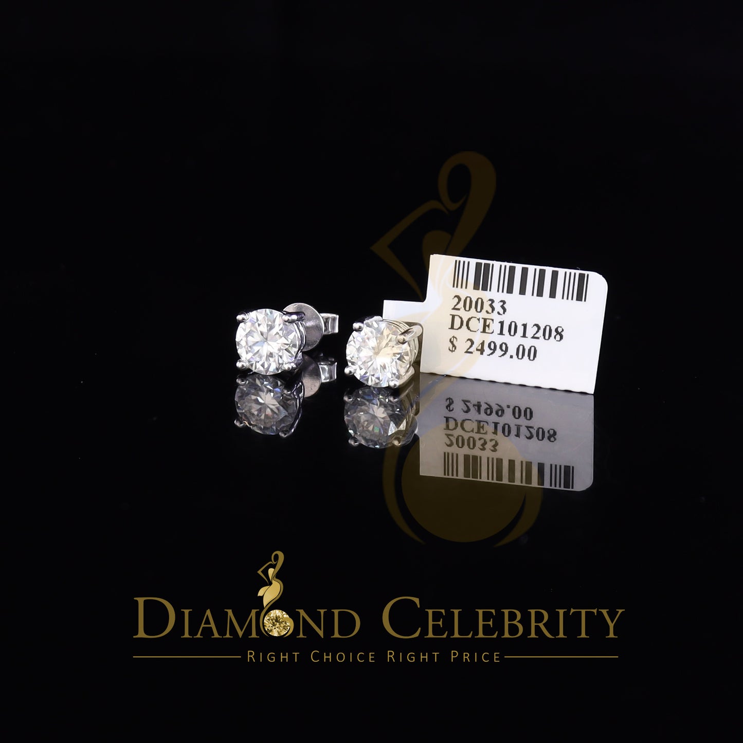 DiamondCelebritees 10k Real White Gold with 2.50ct Round VVS 'D' Color Moissanite Stud Earrings